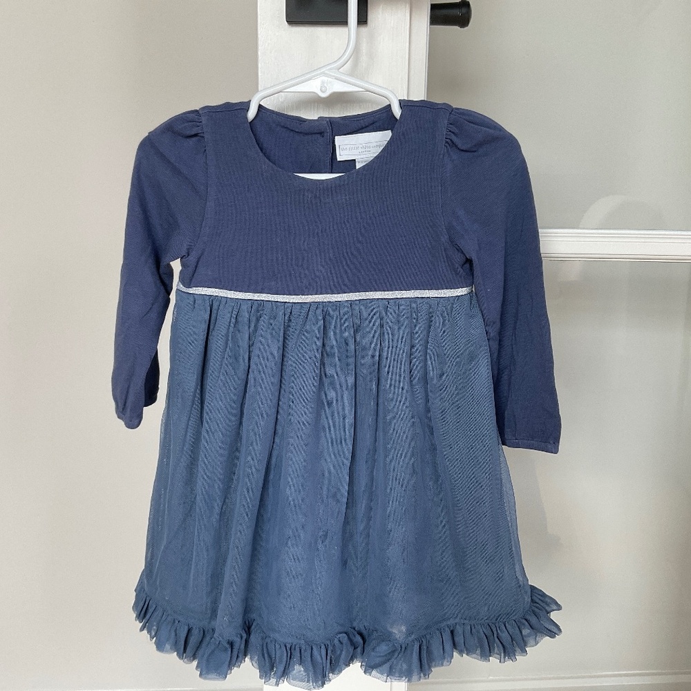 White Company 9-12m blue dress with